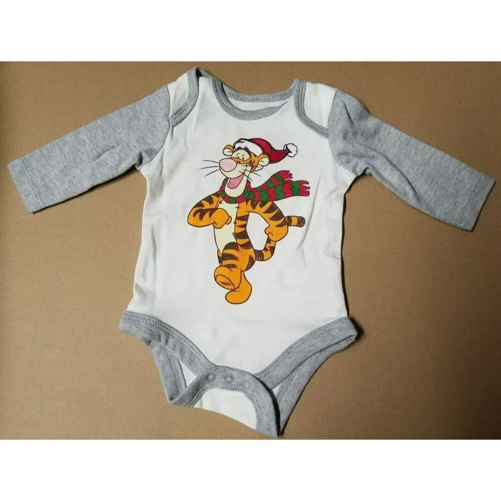 Disney Baby Tigger Newborn One Piece Long Sleeve Bodysuit White/Gray 6-9 Months